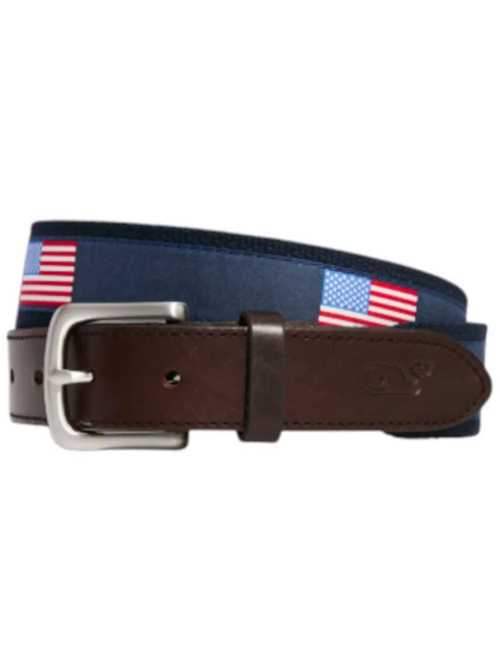 Vineyard Vines Boys American Flag Canvas Club Belt Size 30 Navy Blue Leather EUC